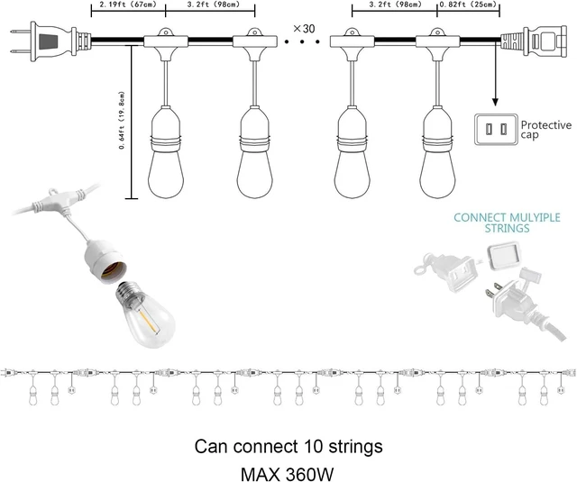 Alt view image 4 of 7 - Banord Outdoor String Lights 105FT, S14 Waterproof Patio Lighting, White