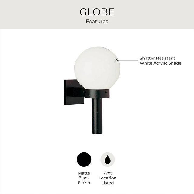 Alt view image 4 of 7 - Progress Lighting Acrylic Globe Outdoor Wall Lantern Light, Black
