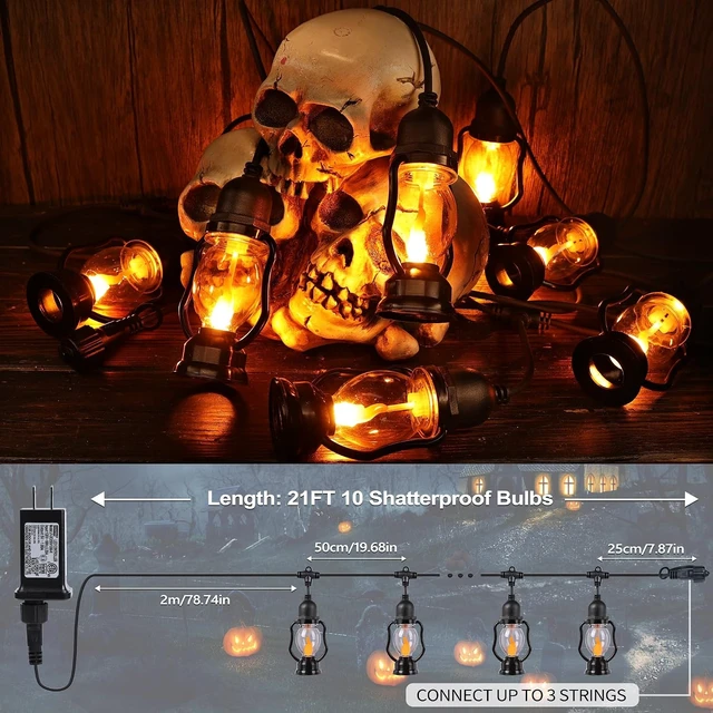 Alt view image 2 of 7 - Halloween Flame String Lights,21FT Orange Halloween Lights with 10 Bulb