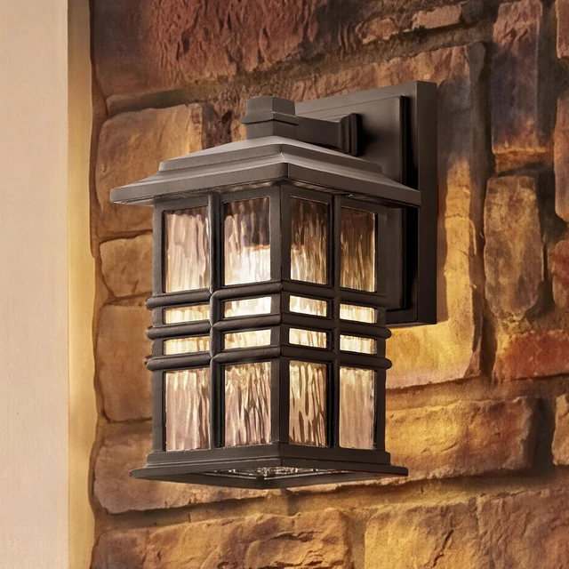 Alt view image 2 of 7 - Kichler Beacon Square 1-Light Outdoor Wall Light in Olde Bronze, Clear Hammered Glass Shade, (6.5" W x 12" H x 7.5" D), 49829OZ
