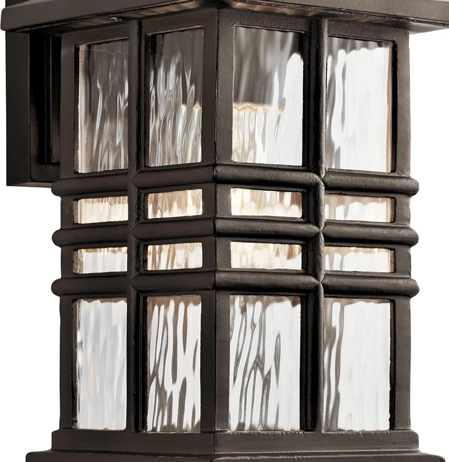 Alt view image 4 of 7 - Kichler Beacon Square 1-Light Outdoor Wall Light in Olde Bronze, Clear Hammered Glass Shade, (6.5" W x 12" H x 7.5" D), 49829OZ