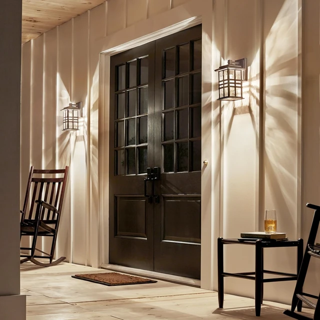 Alt view image 6 of 7 - Kichler Beacon Square 1-Light Outdoor Wall Light in Olde Bronze, Clear Hammered Glass Shade, (6.5" W x 12" H x 7.5" D), 49829OZ