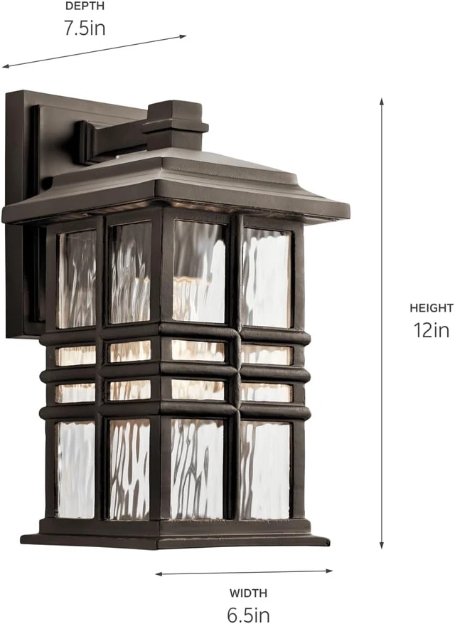 Alt view image 7 of 7 - Kichler Beacon Square 1-Light Outdoor Wall Light in Olde Bronze, Clear Hammered Glass Shade, (6.5" W x 12" H x 7.5" D), 49829OZ