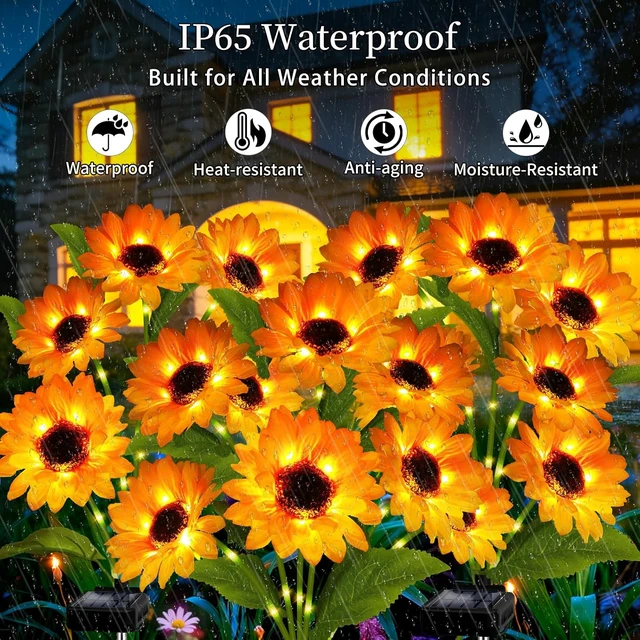 Alt view image 3 of 7 - Solar Garden Lights Outdoor, 4 Pack Solar Sunflower Lights with 24 Head 3.5 Inch Flowers, Waterproof Flowers Light Fall Decor Auto ON/Off for Thanksgiving Garden Yard Patio, Gifts for Mom Women