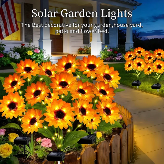 Alt view image 5 of 7 - Solar Garden Lights Outdoor, 4 Pack Solar Sunflower Lights with 24 Head 3.5 Inch Flowers, Waterproof Flowers Light Fall Decor Auto ON/Off for Thanksgiving Garden Yard Patio, Gifts for Mom Women