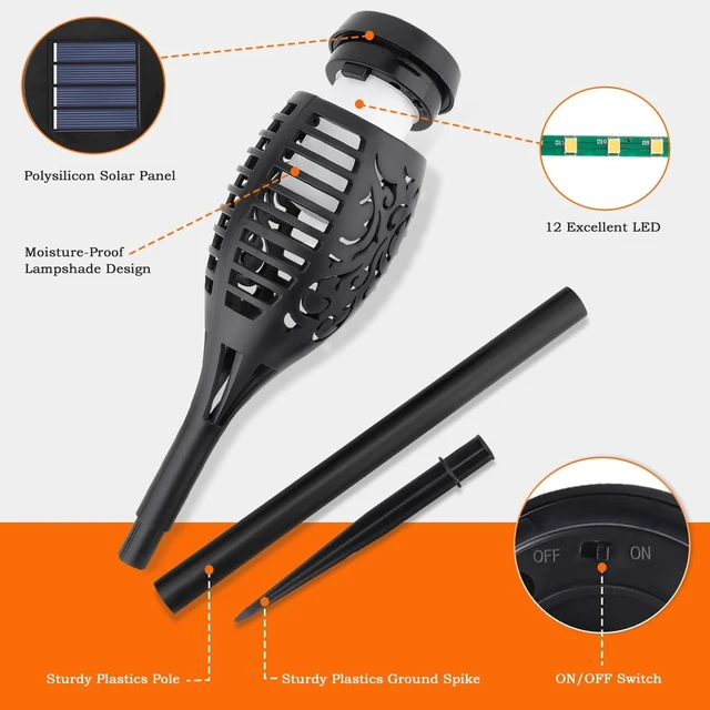Alt view image 6 of 7 - 16Pack Solar Torch Light Outdoor Flickering Flame for Halloween Decorations