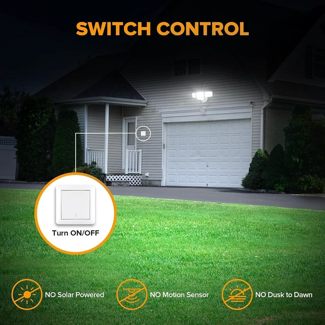 Alt view image 3 of 7 - LUTEC 80W 9000LM Flood Lights Outdoor, Hardwired Switch Controlled LED Security Lights with 4 Heads, IP65 Waterproof, 5000K Daylight for Garage, Yard, Patio (White)