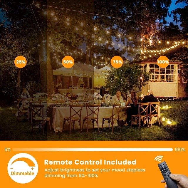 Alt view image 2 of 7 - Bdrofn 100FT Solar String Lights Outdoor Waterproof, Solar Patio Lights with Remote Control & 30+2 Dimmable ST38 Edison Bulbs Shatterproof,Solar Powered String Lights for Outside Garden Backyard
