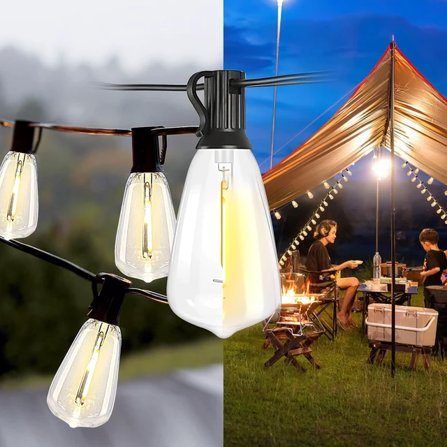 Alt view image 4 of 7 - Bdrofn 100FT Solar String Lights Outdoor Waterproof, Solar Patio Lights with Remote Control & 30+2 Dimmable ST38 Edison Bulbs Shatterproof,Solar Powered String Lights for Outside Garden Backyard