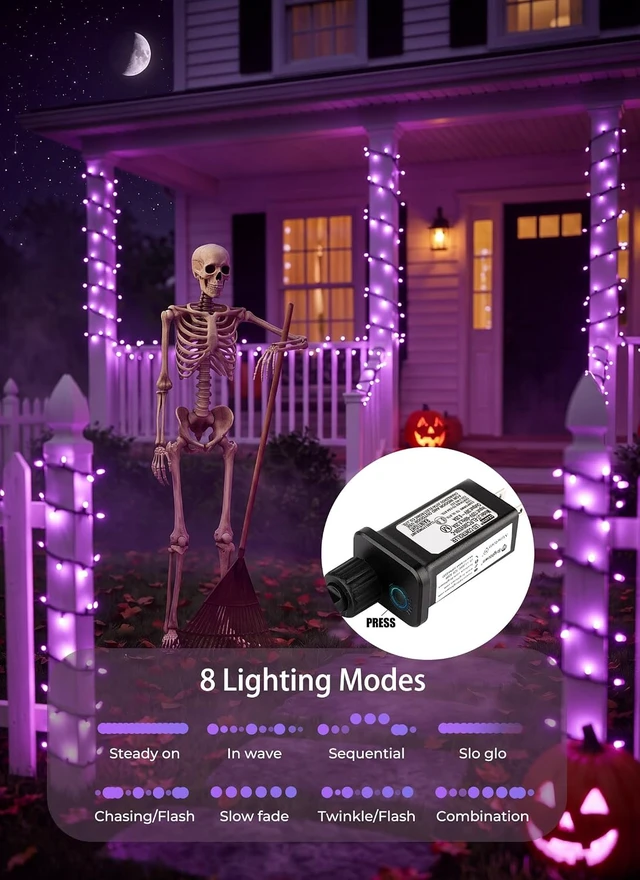 Alt view image 2 of 7 - 2 Pack Purple Halloween Lights, 100LED Outdoor Indoor Christmas Mini Lights