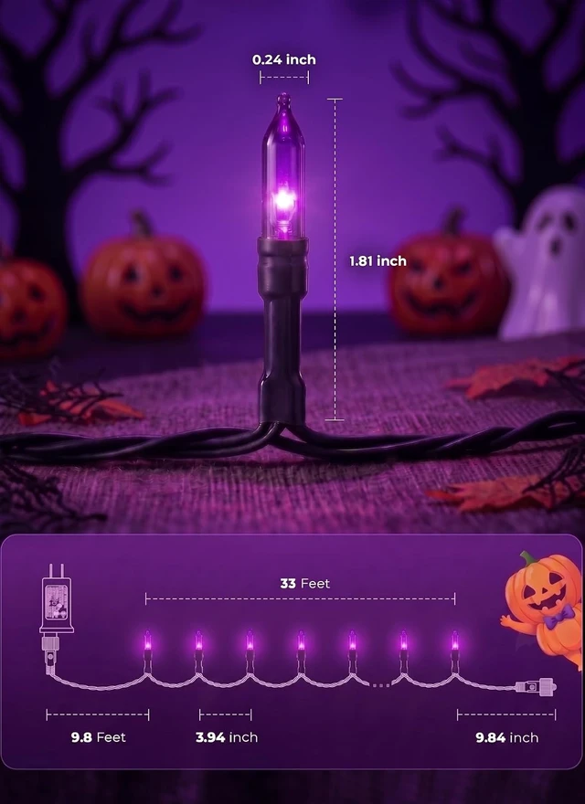 Alt view image 5 of 7 - 2 Pack Purple Halloween Lights, 100LED Outdoor Indoor Christmas Mini Lights