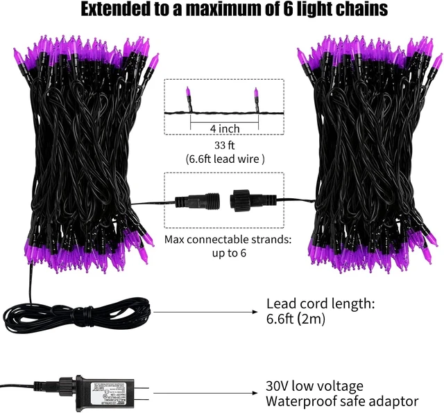 Alt view image 6 of 7 - 2 Pack Purple Halloween Lights, 100LED Outdoor Indoor Christmas Mini Lights