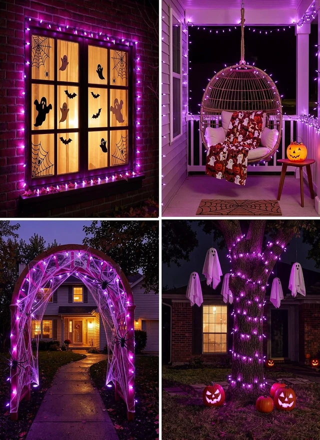 Alt view image 7 of 7 - 2 Pack Purple Halloween Lights, 100LED Outdoor Indoor Christmas Mini Lights