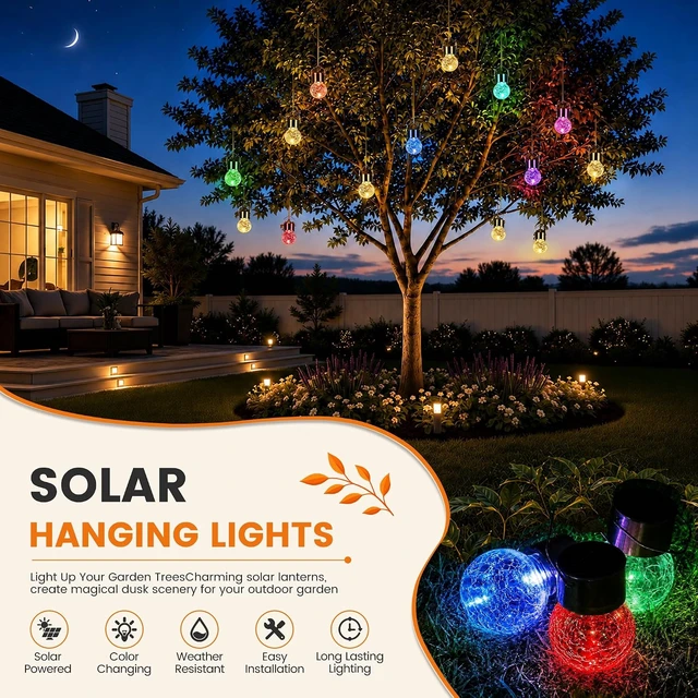 Alt view image 3 of 7 - GIGALUMI Solar Hanging Lights Outside Solar Christmas Decoration Light 12Pc