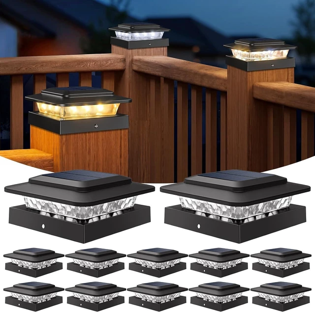 Main image of kolpop 4x4 Solar Post Cap Lights Outdoor 12Pack- 3 Color Temperatures& 2 Level Brightness, IP65 Waterproof, 16 LED Black Fence Deck Post Light Solar Powered Only for 4×4/3.5×3.5 Wood/Vinyl Posts