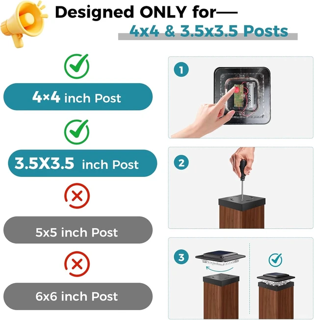 Alt view image 2 of 7 - kolpop 4x4 Solar Post Cap Lights Outdoor 12Pack- 3 Color Temperatures& 2 Level Brightness, IP65 Waterproof, 16 LED Black Fence Deck Post Light Solar Powered Only for 4×4/3.5×3.5 Wood/Vinyl Posts