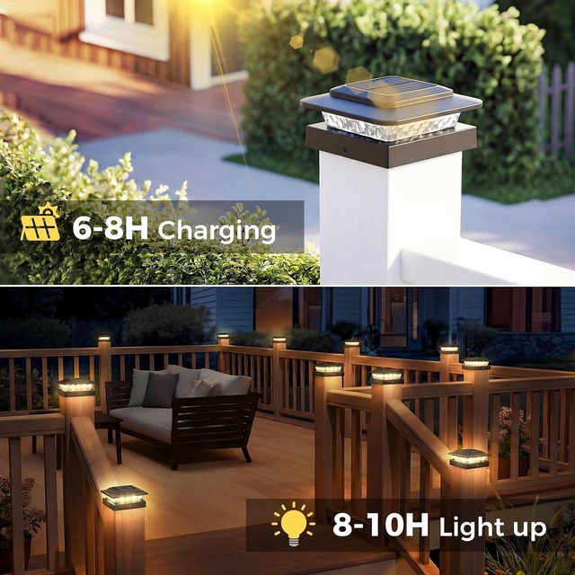 Alt view image 5 of 7 - kolpop 4x4 Solar Post Cap Lights Outdoor 12Pack- 3 Color Temperatures& 2 Level Brightness, IP65 Waterproof, 16 LED Black Fence Deck Post Light Solar Powered Only for 4×4/3.5×3.5 Wood/Vinyl Posts