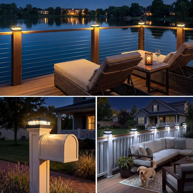Alt view image 6 of 7 - kolpop 4x4 Solar Post Cap Lights Outdoor 12Pack- 3 Color Temperatures& 2 Level Brightness, IP65 Waterproof, 16 LED Black Fence Deck Post Light Solar Powered Only for 4×4/3.5×3.5 Wood/Vinyl Posts