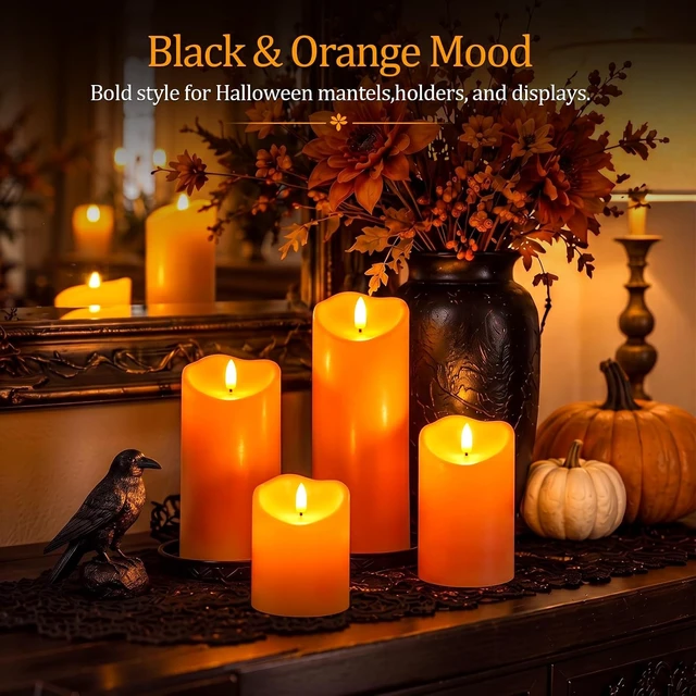 Alt view image 6 of 7 - Homemory Halloween Orange Waterproof LED Candles, Remote Timer, Set of 6