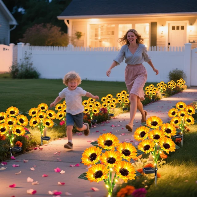 Alt view image 3 of 7 - 4 Pack Solar Sunflower Lights with 24 Solar Flowers Garden Decor