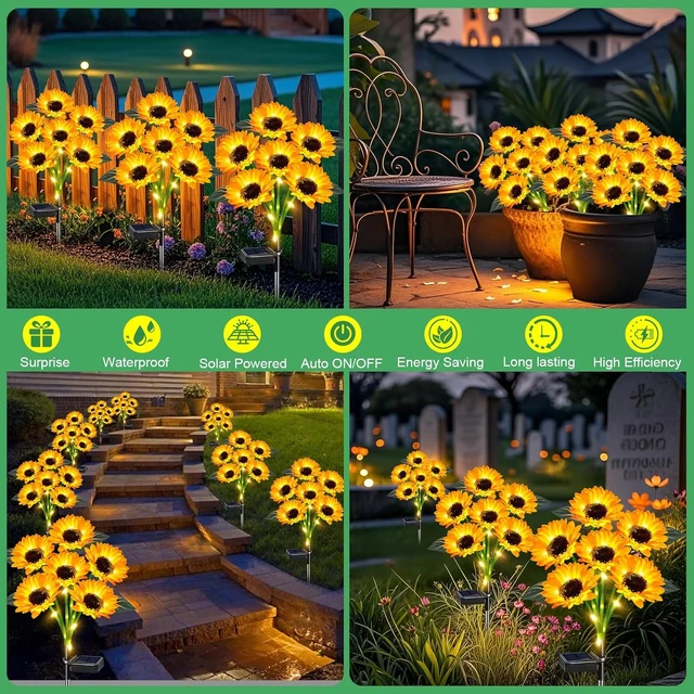 Alt view image 4 of 7 - 4 Pack Solar Sunflower Lights with 24 Solar Flowers Garden Decor