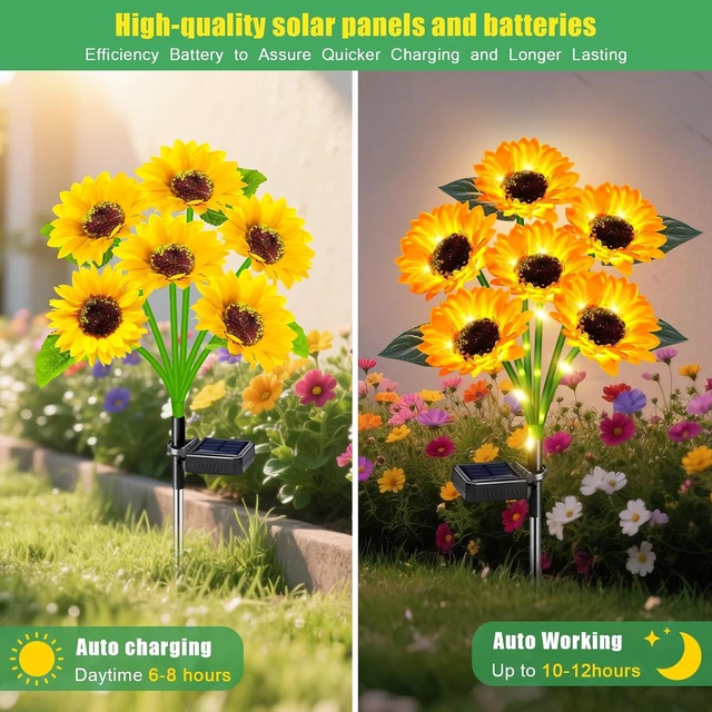 Alt view image 7 of 7 - 4 Pack Solar Sunflower Lights with 24 Solar Flowers Garden Decor