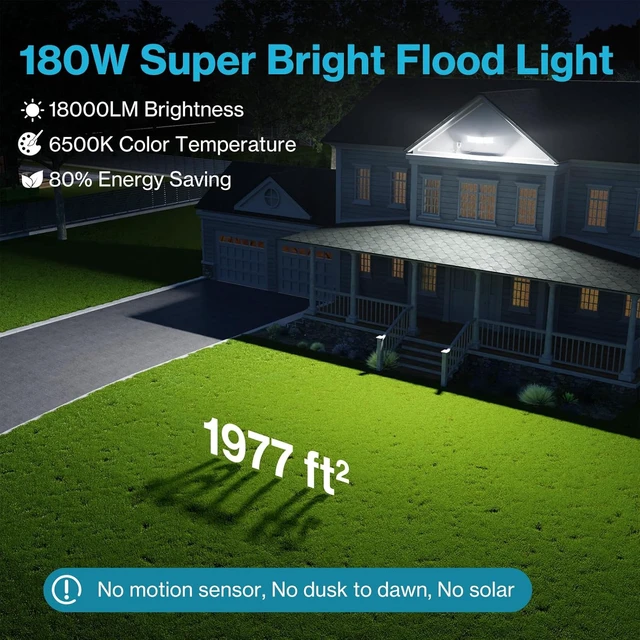Alt view image 3 of 7 - Olafus 180W Flood Lights Outdoor Plug in, Switch Controlled for Backyard