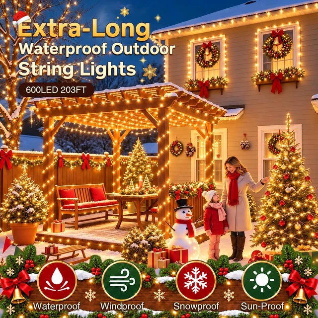 Alt view image 2 of 7 - KNONEW 203FT 600LED Outdoor Fairy Lights Plug in Warm White Christmas Decor