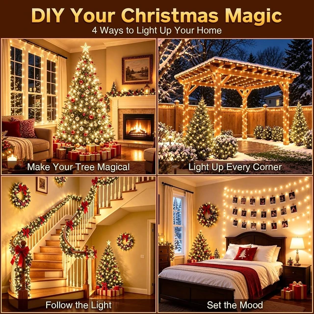 Alt view image 6 of 7 - KNONEW 203FT 600LED Outdoor Fairy Lights Plug in Warm White Christmas Decor