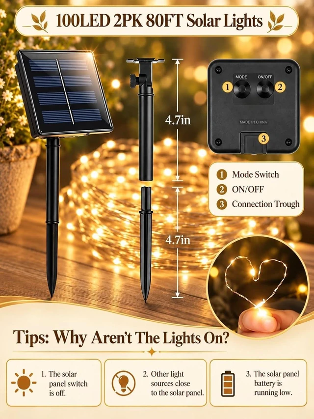 Alt view image 7 of 7 - BHCLIGHT Solar String Lights Outdoor, 2 Pack 80 FT 200 LED Fairy Lights