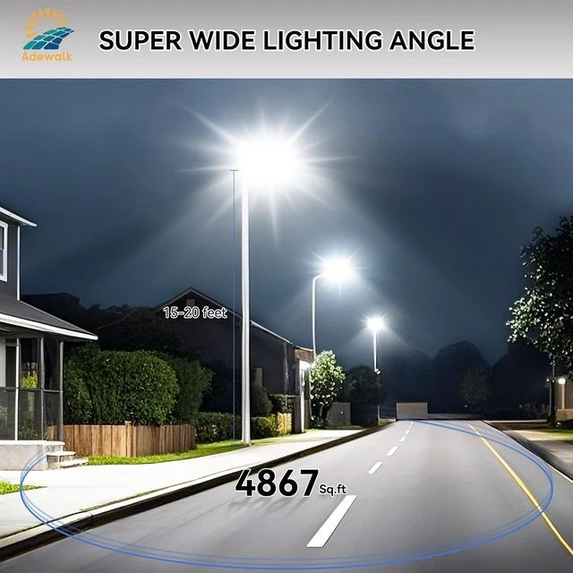 Alt view image 4 of 7 - Adewalk 6000W Solar Street Light, 7000K Waterproof Outdoor Solar Lights