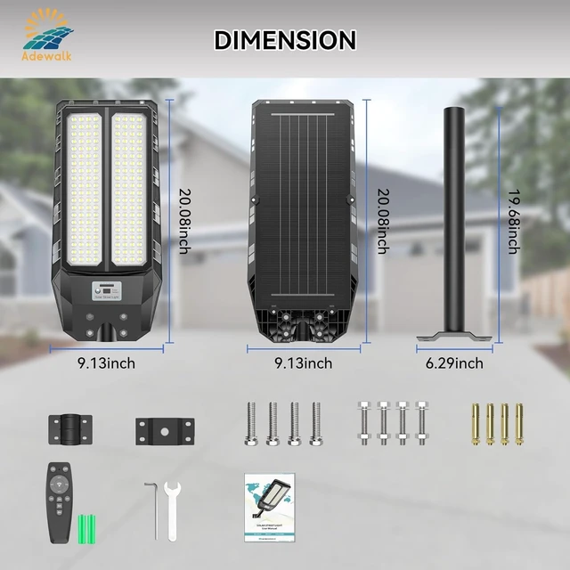 Alt view image 7 of 7 - Adewalk 6000W Solar Street Light, 7000K Waterproof Outdoor Solar Lights