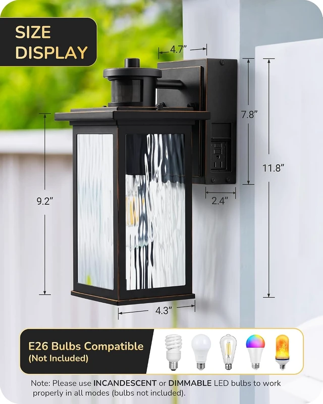 Alt view image 7 of 7 - EDISHINE Outdoor Wall Lights with GFCI Outlet, Motion Sensor Dusk to Dawn