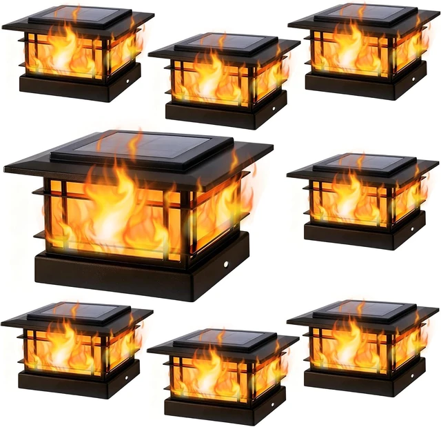 Main image of Dynaming 4x4 Solar Post Cap Lights Outdoor with Flickering Flame Light, 8 Pack Black Shell Fence Post Solar Lights Fit 4x4 Vinyl/Wooden Posts, Brightness LED Lighting Decor for Garden Deck Patio