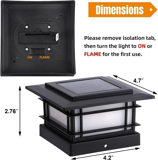 Alt view image 7 of 7 - Dynaming 4x4 Solar Post Cap Lights Outdoor with Flickering Flame Light, 8 Pack Black Shell Fence Post Solar Lights Fit 4x4 Vinyl/Wooden Posts, Brightness LED Lighting Decor for Garden Deck Patio
