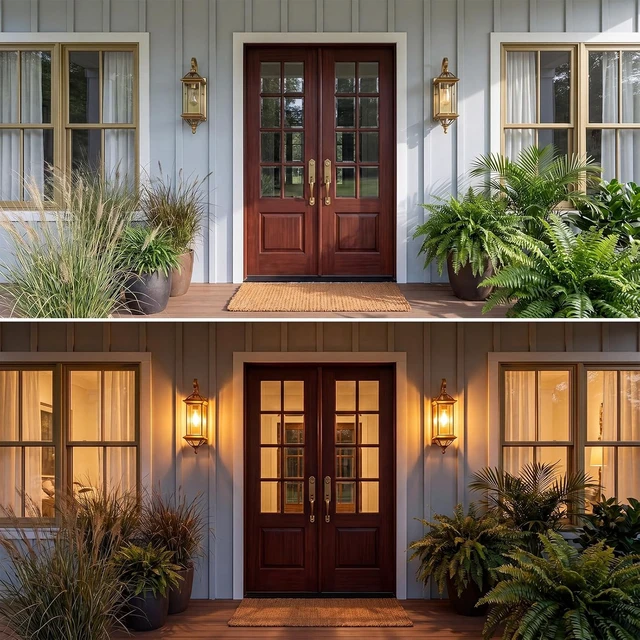 Alt view image 2 of 7 - Solid Copper Outdoor Wall Light, 18.5" Satin Brass Porch Lantern with Beveled Clear Glass, Weather-Resistant Exterior Wall Sconce for Front Door, Garage, Patio, E26 Base, 1 Pack