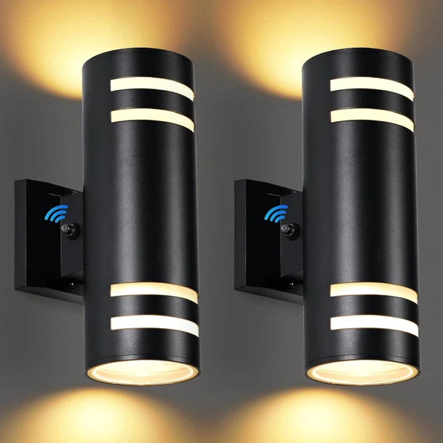 Main image of Dusk to Dawn Wall Light 2 Pack, Modern Outdoor Wall Lights with LED Bulbs, Cylinder Black Porch Light Fixture Wall Mount, Up and Down Lighting Outdoor Wall Sconce for House Porch Door
