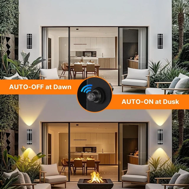 Alt view image 3 of 7 - Dusk to Dawn Wall Light 2 Pack, Modern Outdoor Wall Lights with LED Bulbs, Cylinder Black Porch Light Fixture Wall Mount, Up and Down Lighting Outdoor Wall Sconce for House Porch Door