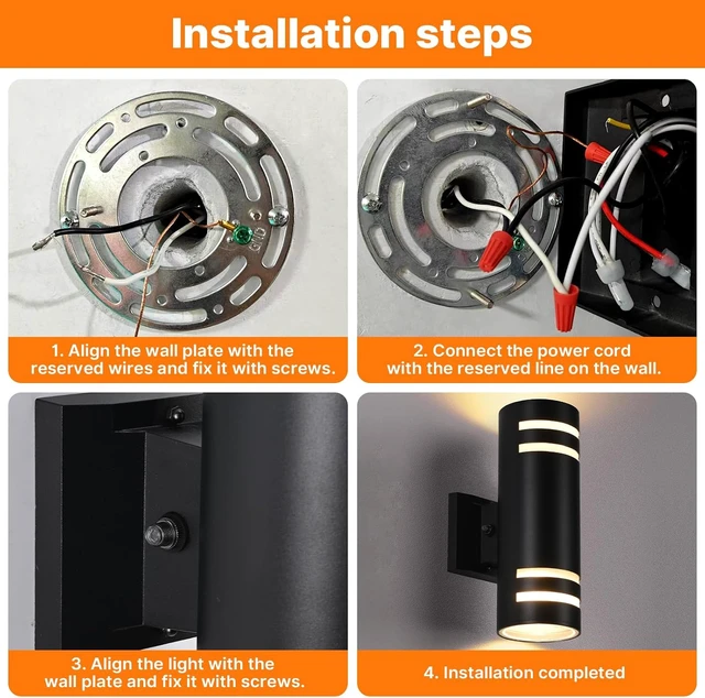 Alt view image 7 of 7 - Dusk to Dawn Wall Light 2 Pack, Modern Outdoor Wall Lights with LED Bulbs, Cylinder Black Porch Light Fixture Wall Mount, Up and Down Lighting Outdoor Wall Sconce for House Porch Door