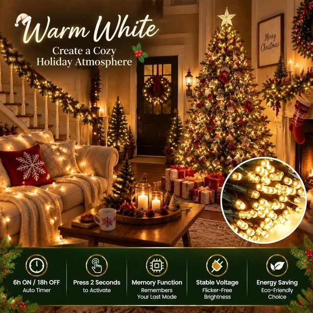 Alt view image 2 of 7 - Connectable 88Ft 240LED Christmas String Lights Outdoor Indoor, Warm White