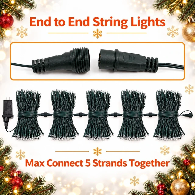 Alt view image 6 of 7 - Connectable 88Ft 240LED Christmas String Lights Outdoor Indoor, Warm White