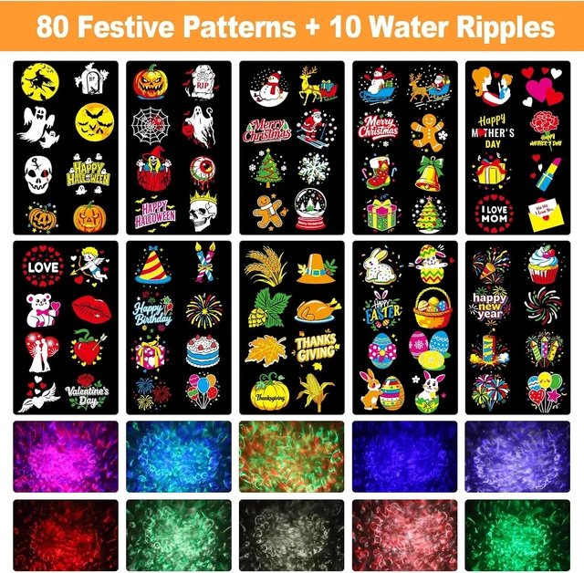 Alt view image 2 of 7 - 2026 Upgraded Halloween Projector, 8 Patterns (Ocean Wave & Patterns),8 Theme Waterproof Holiday Projector with Remote for Halloween,Christmas,Happy New Year
