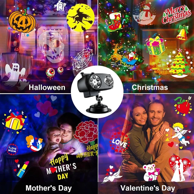 Alt view image 6 of 7 - 2026 Upgraded Halloween Projector, 8 Patterns (Ocean Wave & Patterns),8 Theme Waterproof Holiday Projector with Remote for Halloween,Christmas,Happy New Year