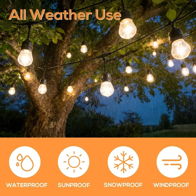 Alt view image 3 of 7 - SUNTHIN 105FT Outdoor String Lights with 34 1W LED Bulbs