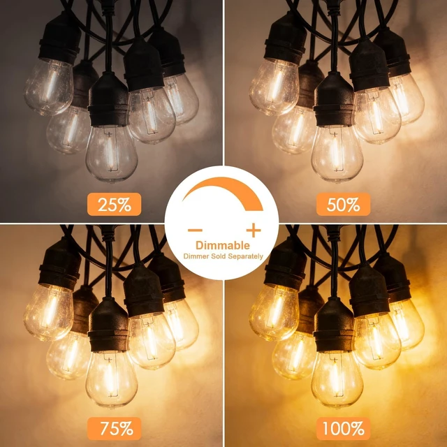 Alt view image 6 of 7 - SUNTHIN 105FT Outdoor String Lights with 34 1W LED Bulbs