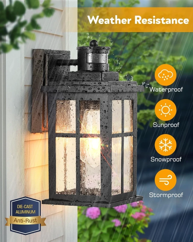 Alt view image 5 of 7 - VIANIS Motion Sensor Porch Lights Outdoor, Black Exterior Lighting Fixtures