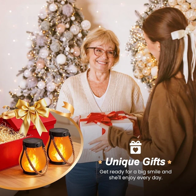 Alt view image 7 of 7 - Hompavo Gen2 Solar Lanterns Outdoor Waterproof with Ultra-Real Flame