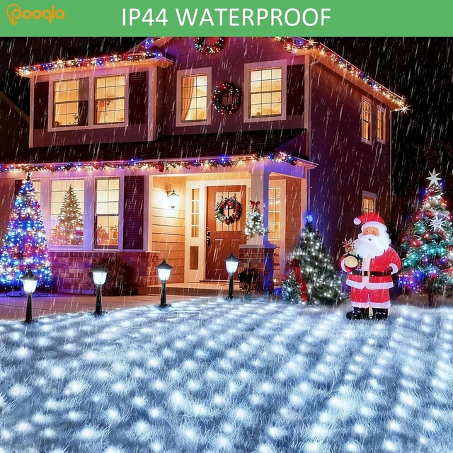Alt view image 5 of 7 - Pooqla Solar Net Lights, 10x10ft 280LED Gazebo Net Lights Outdoor with 8 Modes, Solar & USB Powered Waterproof String Lights Clear Wire, Chandelier for Pergolas, Patio, Bush, Backyard Decor Cool White