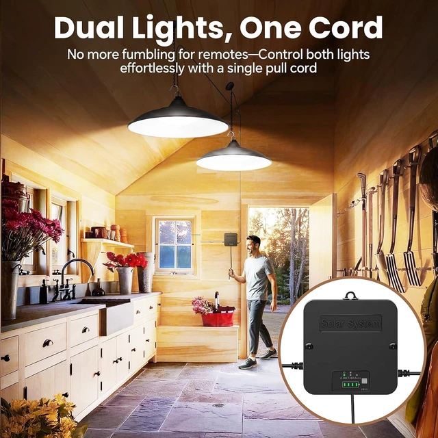 Alt view image 2 of 7 - Solar Shed Light Indoor Outdoor with Pull String Dual Lamp 2000LM 6500K