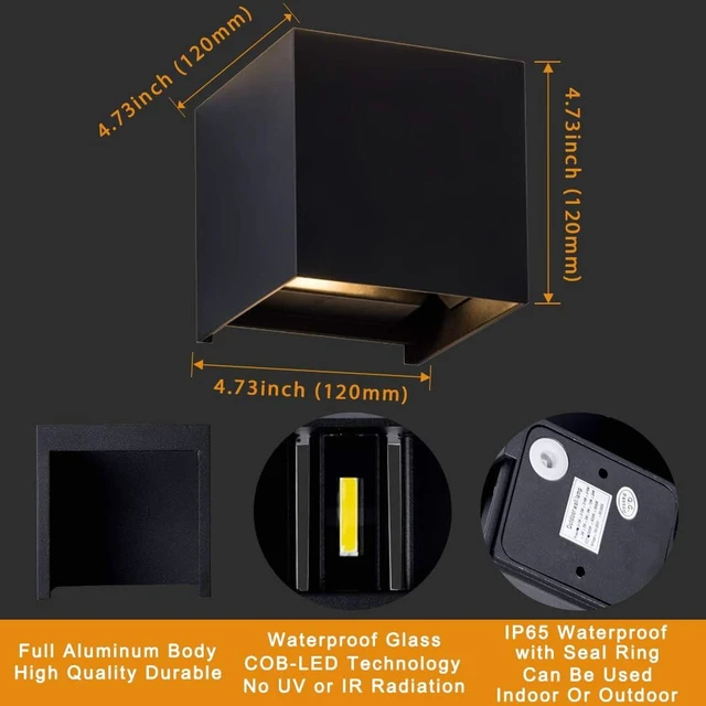 Alt view image 2 of 7 - LED Aluminum Cube Square Wall Sconce Waterproof Outdoor Light Exterior Wall Lights fixtuers 20W 100-277V 2800K-3000K Not dimmable Warm Light 2LEDS Black-20W Outdoor Larger Version
